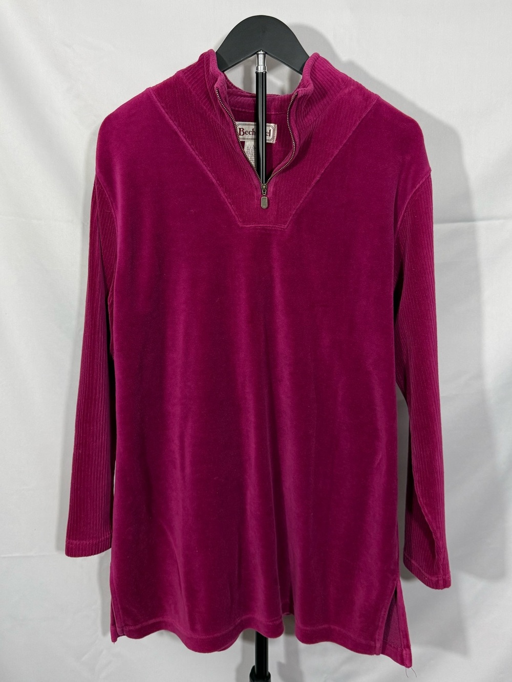 Bechamel Magenta Velvet Mock Neck Quarter Zip Tunic Top L